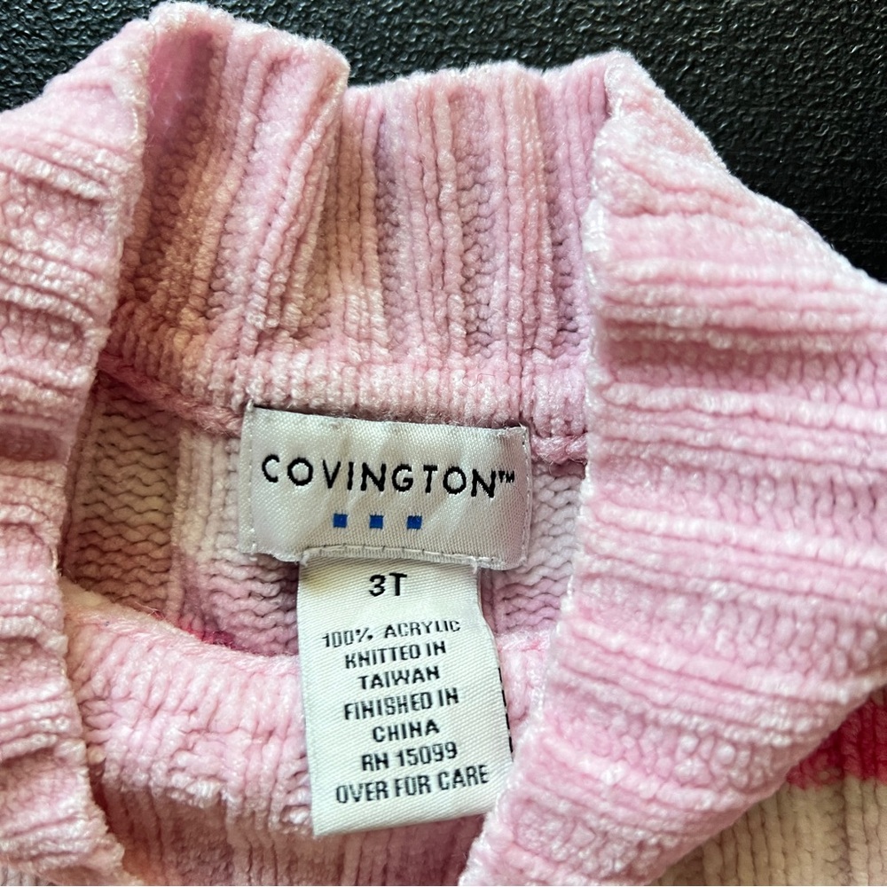 Vintage Y2K Covington Chenille Sweater Pink White Striped Mock Neck Knit 3T - Picture 12 of 14